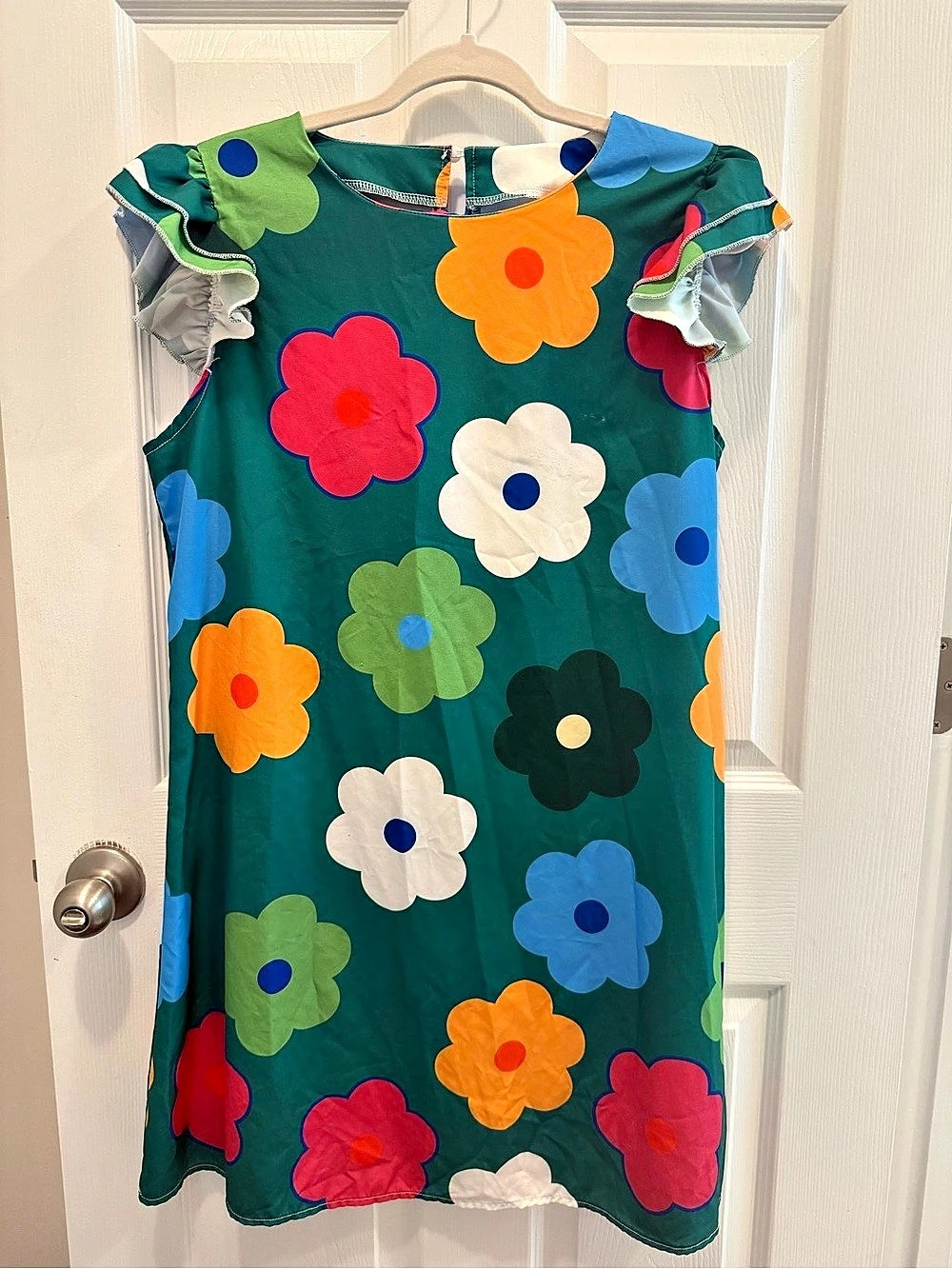 Fun Flower Mini Dress in Green Size Large